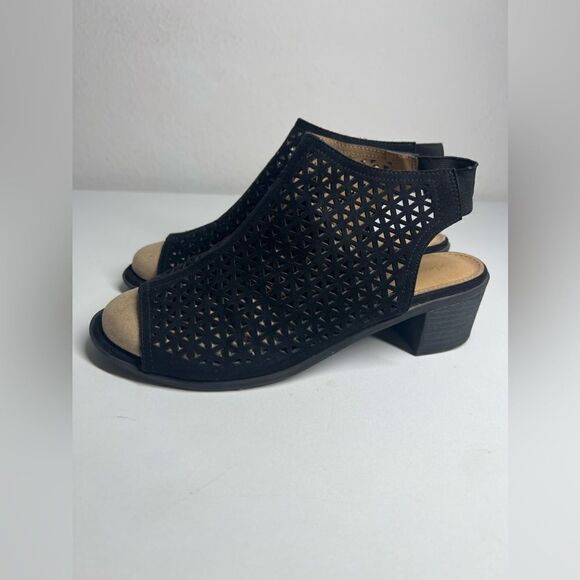 American Eagle Black Vista Hooded Block Heel Slingback Open Toe Shoes Size 8,5 - Picture 4 of 11